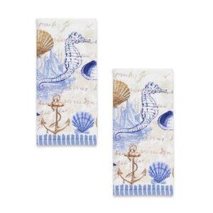 2 new Avanti Linens Antigua Kitchen Towels feat. Seahorses, Sea Shells, Starfish